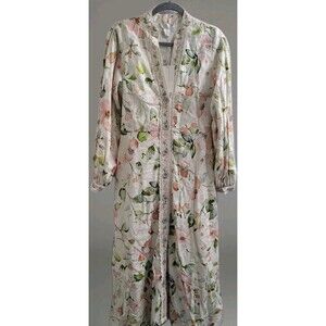 Caroline Constas Linen Blend Maxi Dress NWT Small Floral Button Front Prairie